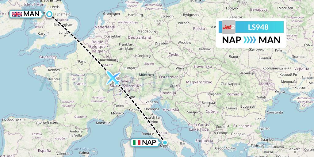 LS948 Jet2 Flight Map: Naples to Manchester