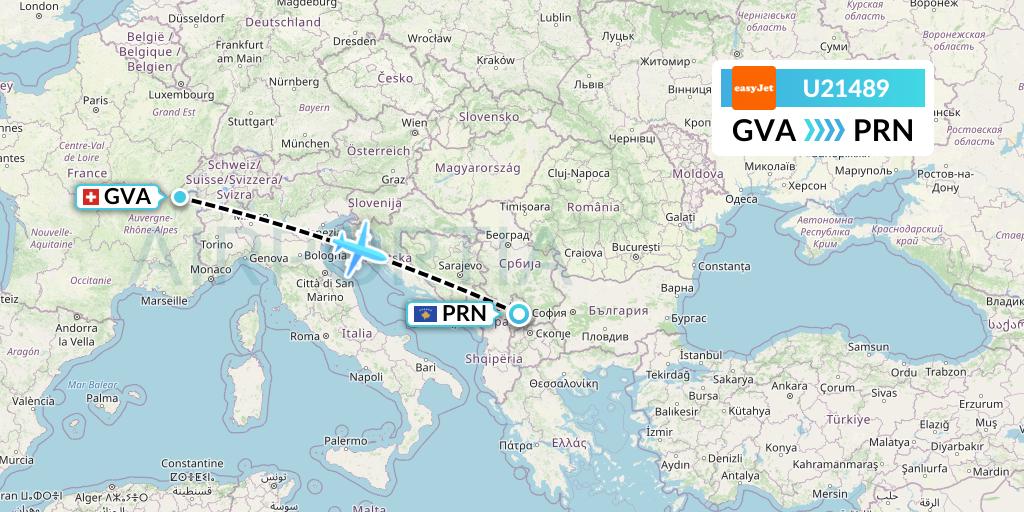 U21489 EasyJet Flight Map: Geneva to Pristina