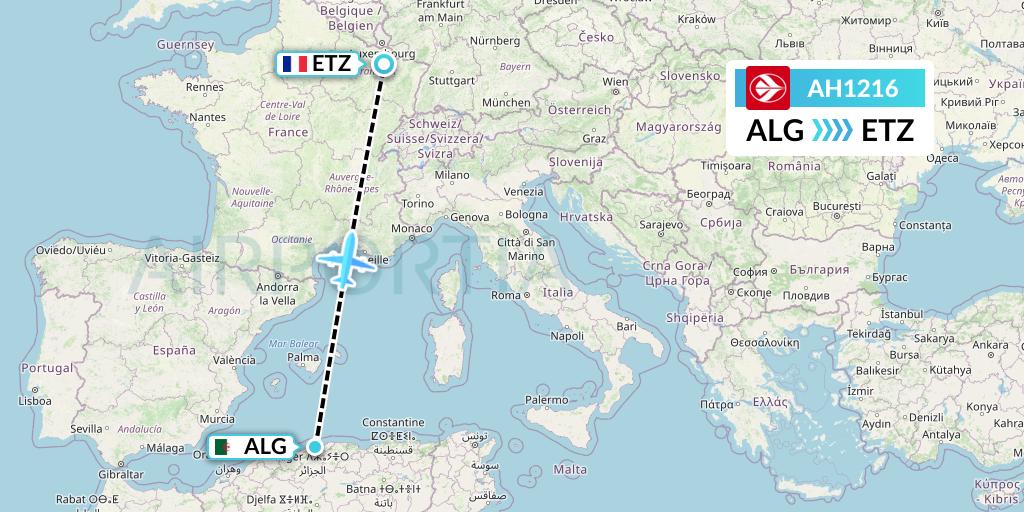 AH1216 Air Algerie Flight Map: Algiers to Metz-Nancy