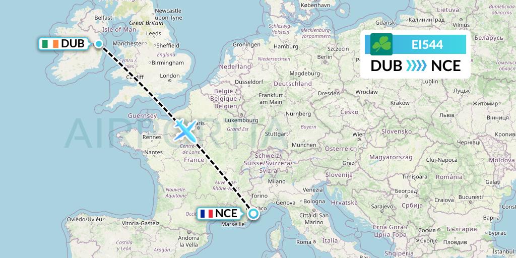 EI544 Aer Lingus Flight Map: Dublin to Nice