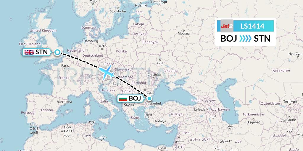 LS1414 Jet2 Flight Map: Burgas to London