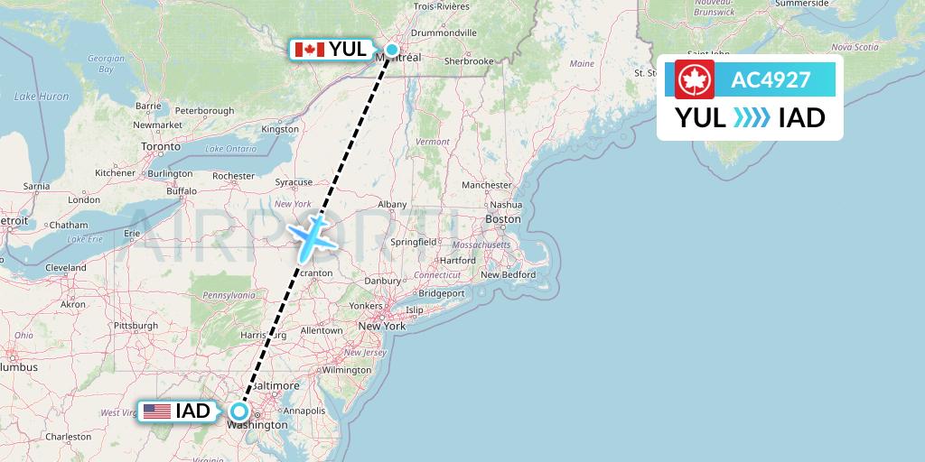 AC4927 Air Canada Flight Map: Montreal to Washington