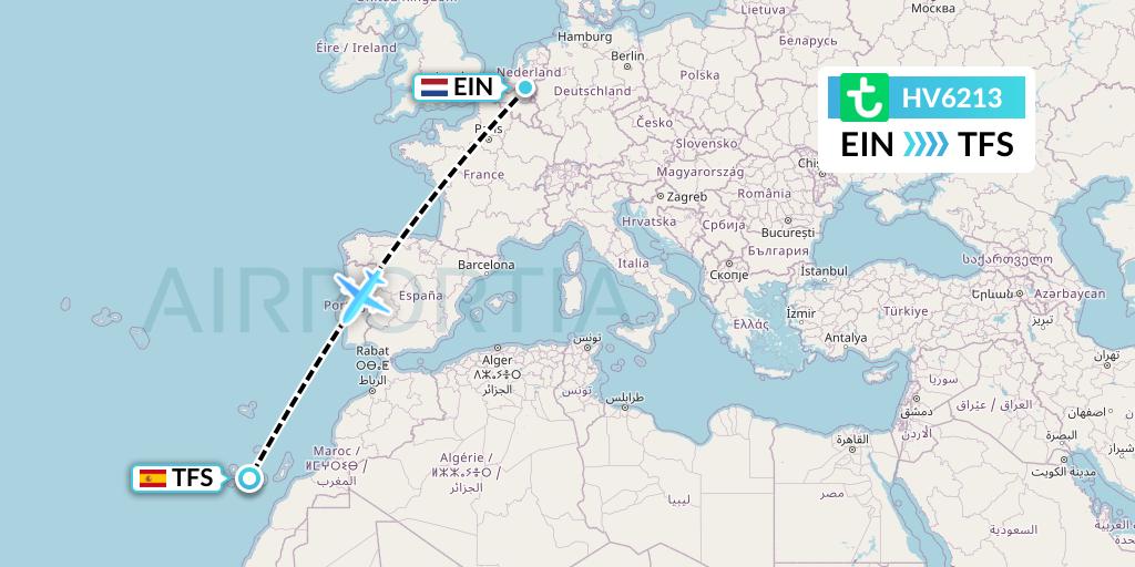 HV6213 Transavia Flight Map: Eindhoven to Tenerife
