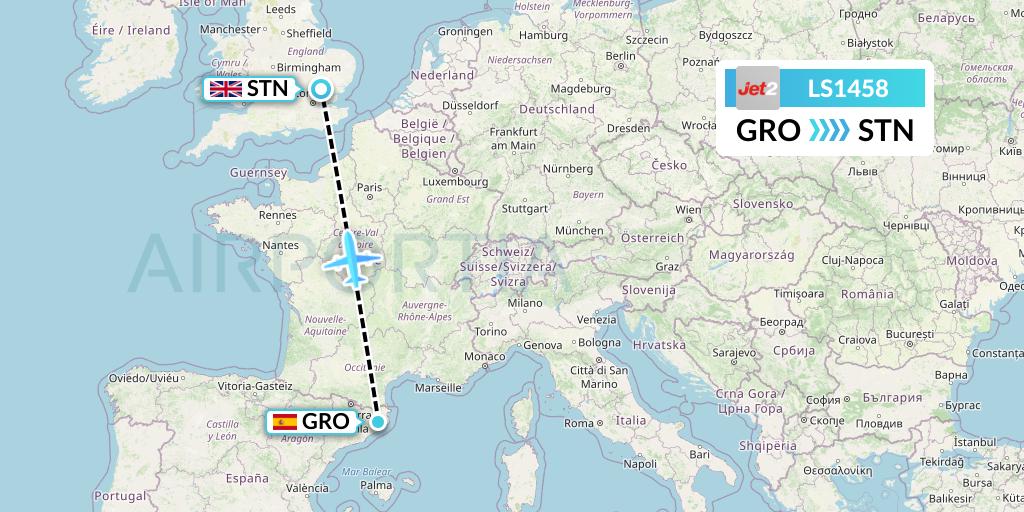LS1458 Jet2 Flight Map: Girona to London
