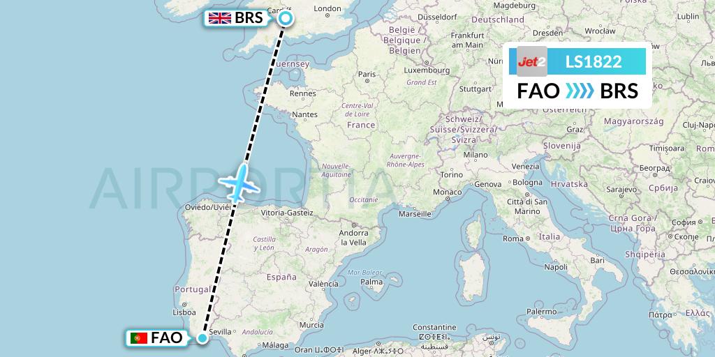 LS1822 Jet2 Flight Map: Faro to Bristol