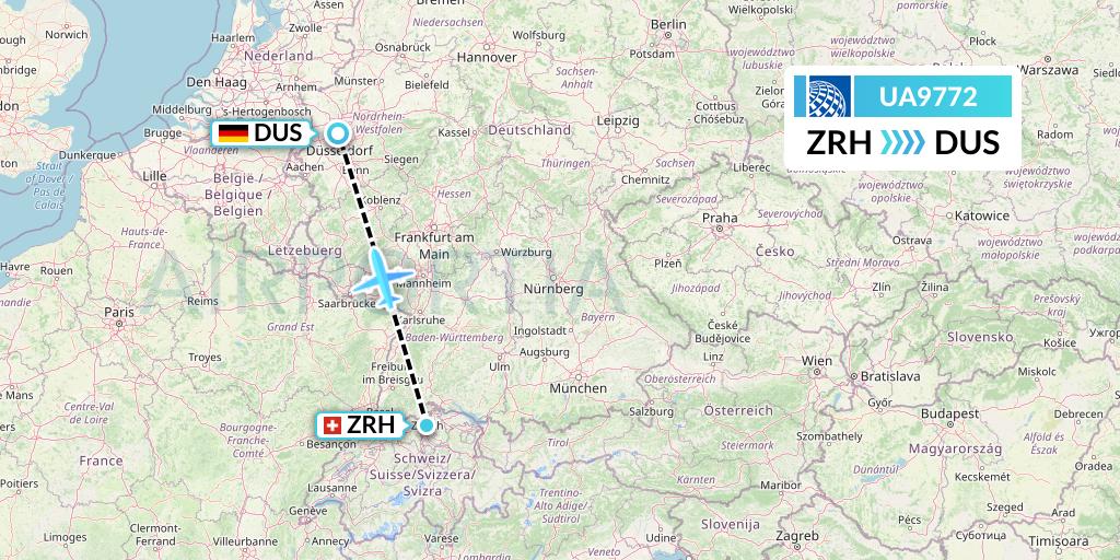 UA9772 United Airlines Flight Map: Zurich to Dusseldorf