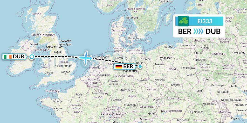 EI333 Aer Lingus Flight Map: Berlin to Dublin