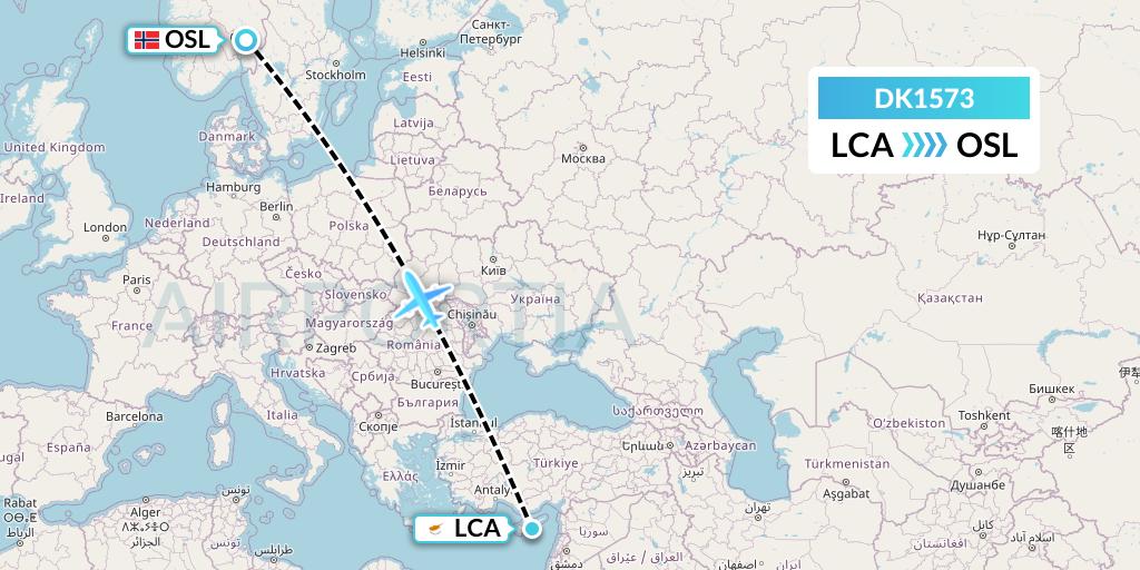 DK1573 Thomas Cook Airlines Scandinavia Flight Map: Larnaca to Oslo
