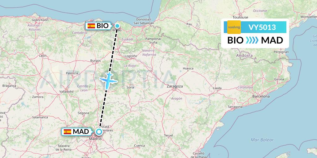VY5013 Vueling Flight Map: Bilbao to Madrid