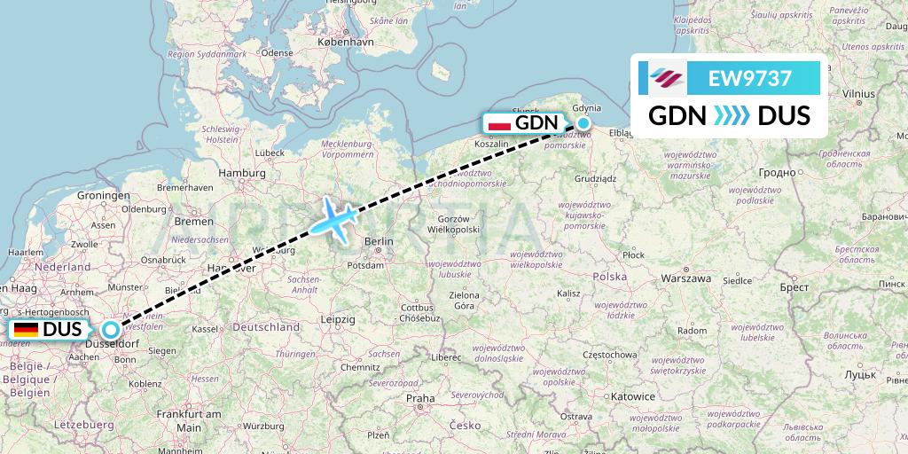 EW9737 Eurowings Flight Map: Gdansk to Dusseldorf
