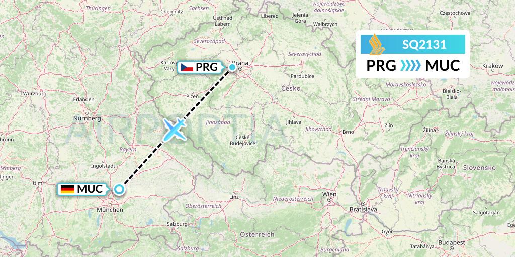 SQ2131 Singapore Airlines Flight Map: Prague to Munich