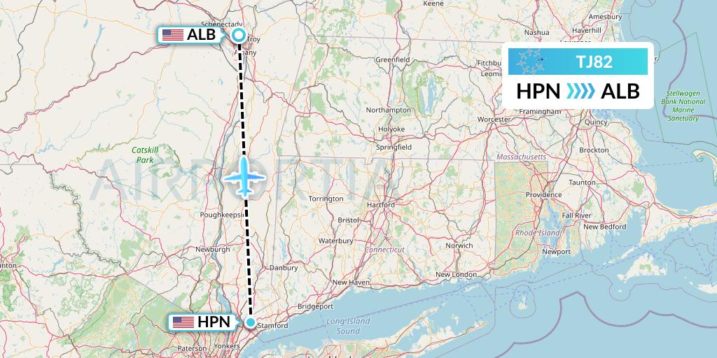 TJ82 Tradewind Aviation Flight Map: White Plains to Albany