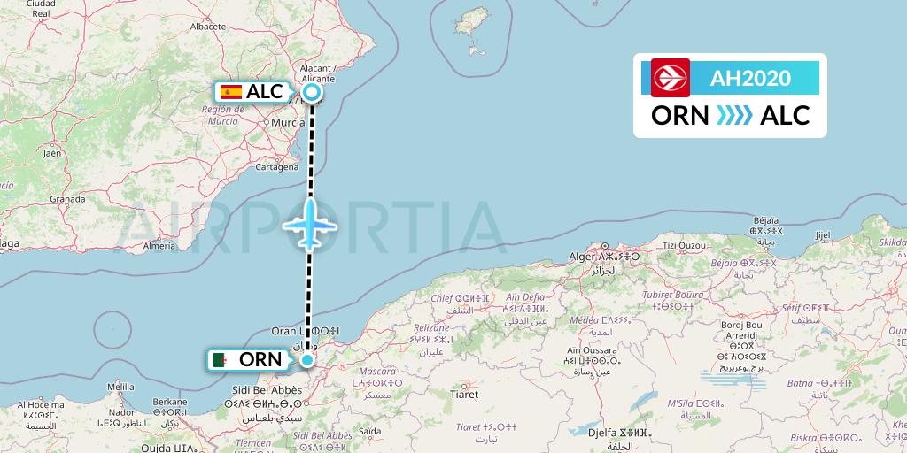 AH2020 Air Algerie Flight Map: Oran to Alicante