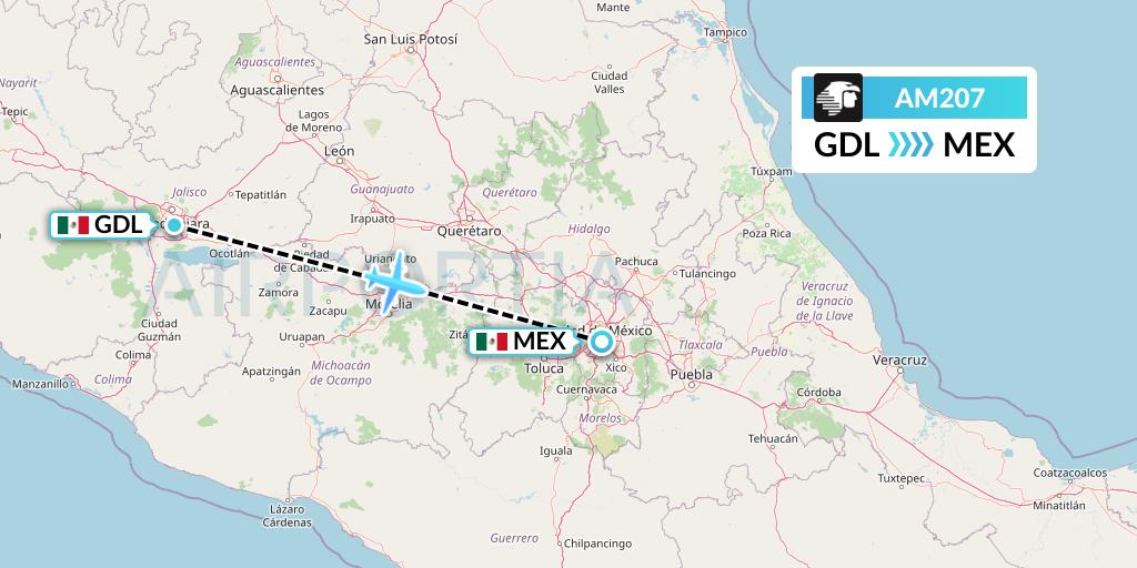 AM207 Aeromexico Flight Map: Guadalajara to Mexico City