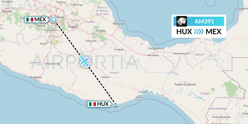 AM391 Aeromexico Flight Map: Huatulco to Mexico City