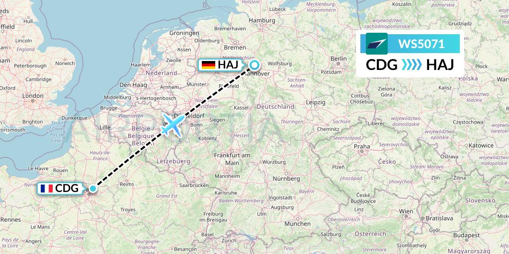 WS5071 WestJet Flight Map: Paris to Hannover