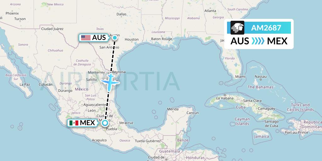 AM2687 Aeromexico Flight Map: Austin to Mexico City