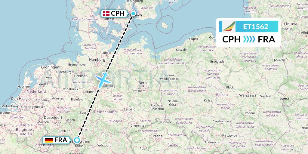 ET1562 Ethiopian Airlines Flight Map: Copenhagen to Frankfurt