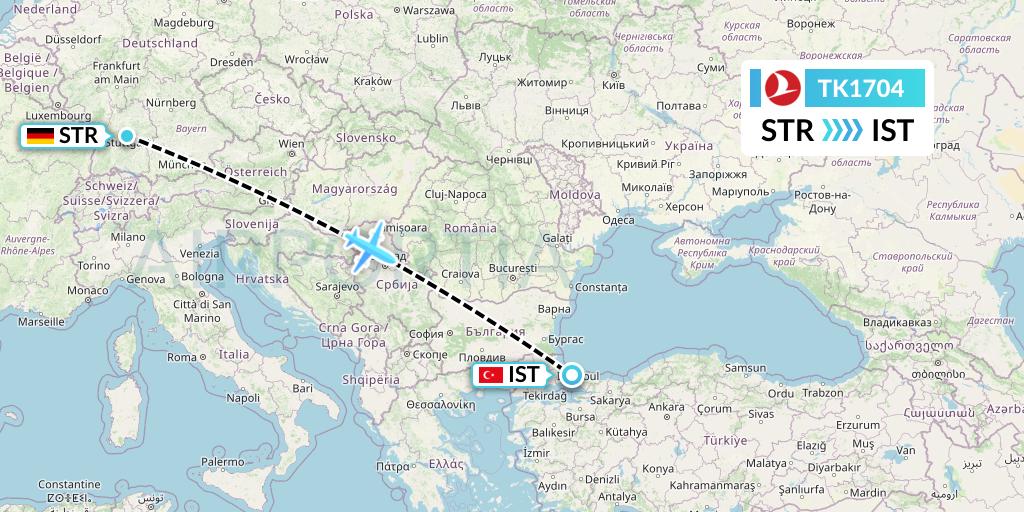 TK1704 Turkish Airlines Flight Map: Stuttgart to Istanbul