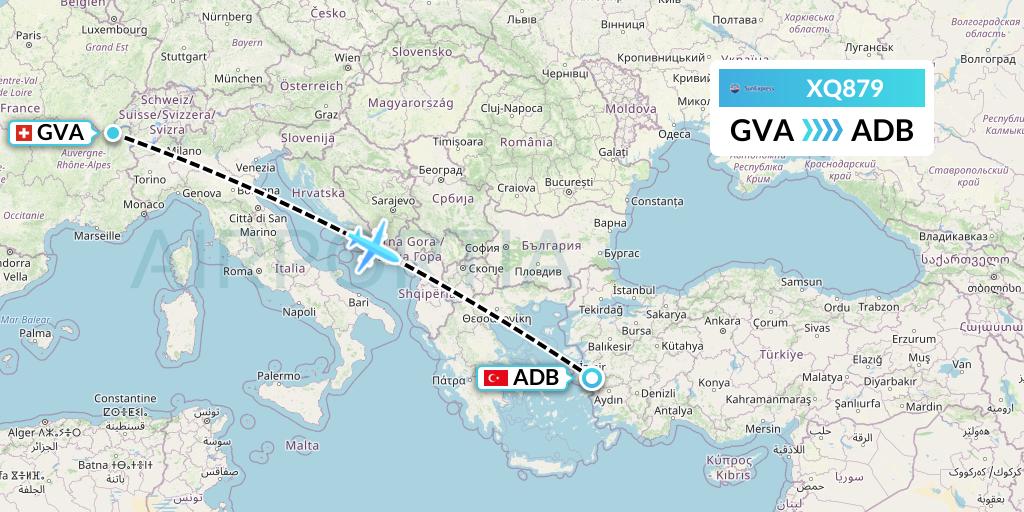 XQ879 SunExpress Flight Map: Geneva to Izmir