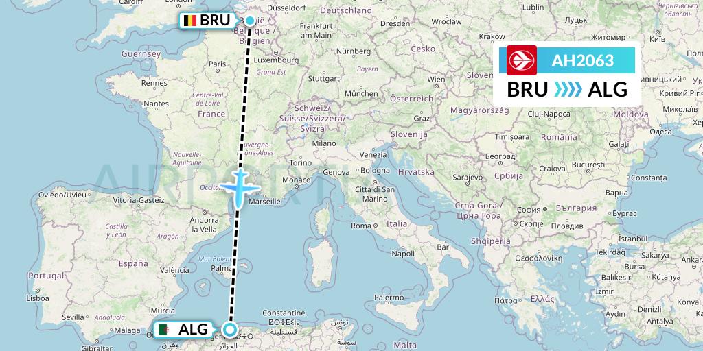 AH2063 Air Algerie Flight Map: Brussels to Algiers