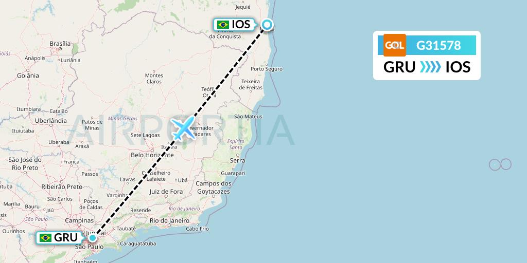 G31578 GOL Transportes Aeros Flight Map: Sao Paulo to Ilheus