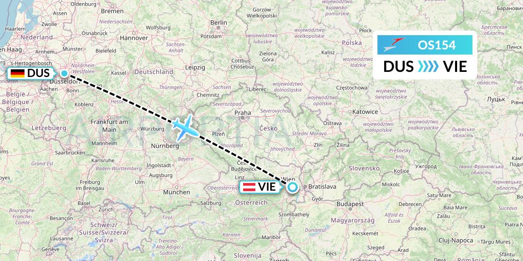 OS154 Austrian Airlines Flight Map: Dusseldorf to Vienna