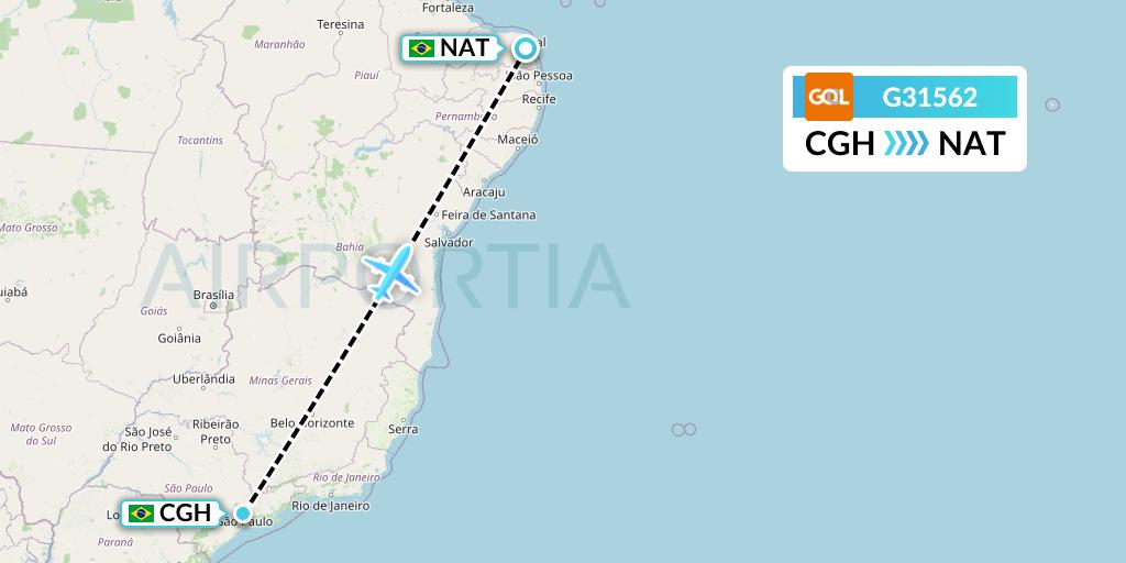 G31562 GOL Transportes Aeros Flight Map: Sao Paulo to Natal