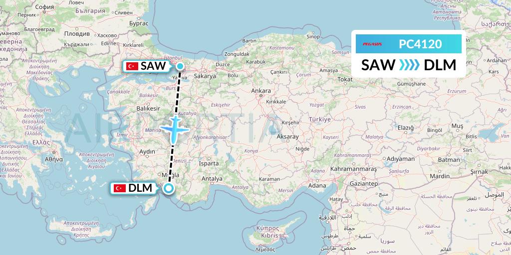 PC4120 Pegasus Airlines Flight Map: Istanbul to Dalaman