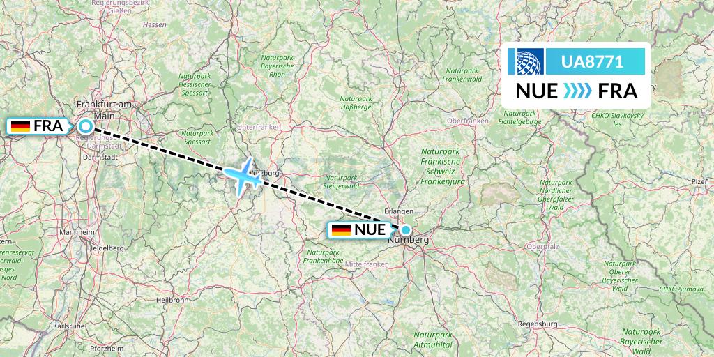 UA8771 United Airlines Flight Map: Nurnberg to Frankfurt