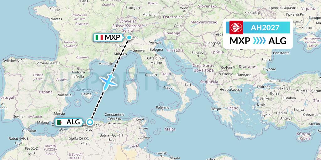 AH2027 Air Algerie Flight Map: Milan to Algiers