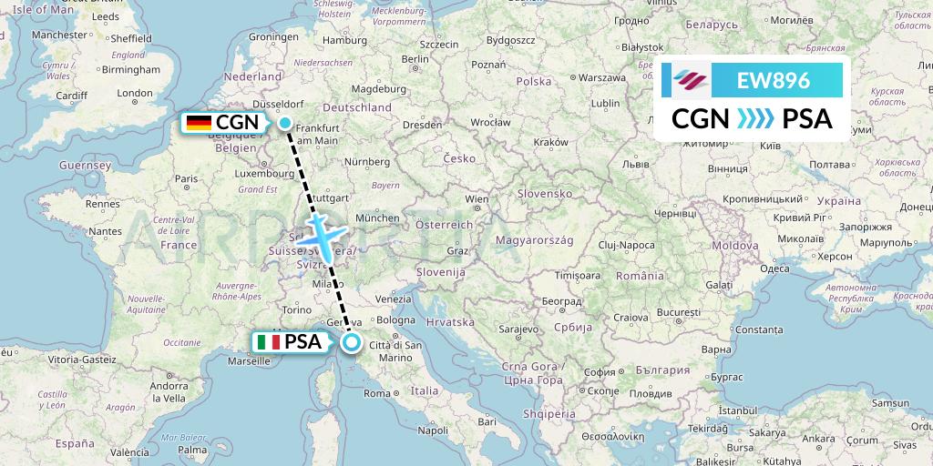 EW896 Eurowings Flight Map: Cologne to Pisa