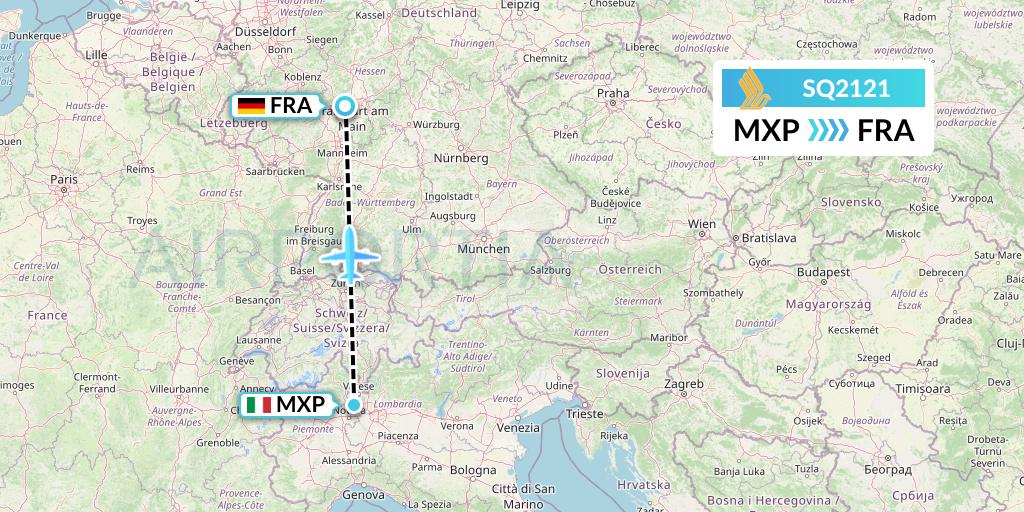 SQ2121 Singapore Airlines Flight Map: Milan to Frankfurt