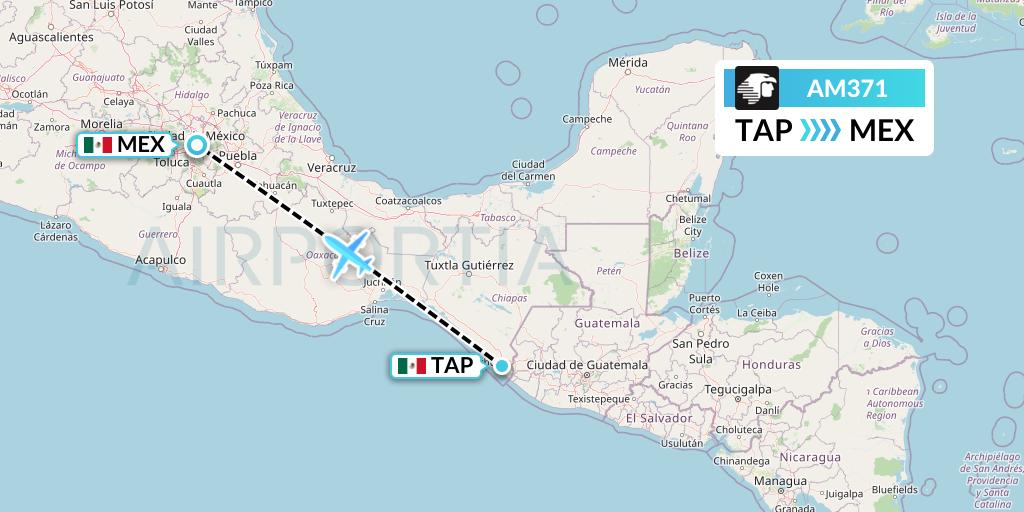 AM371 Aeromexico Flight Map: Tapachula to Mexico City