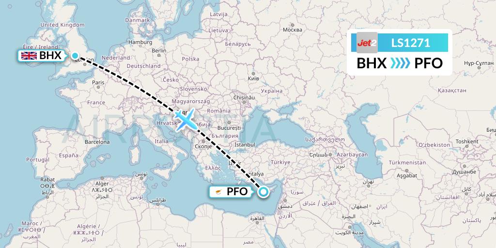 LS1271 Jet2 Flight Map: Birmingham to Pafos
