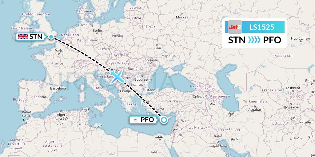 LS1525 Jet2 Flight Map: London to Pafos