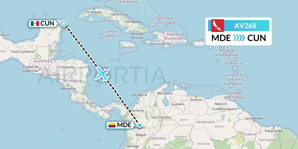AV268 Avianca Flight Map: Medellin to Cancun