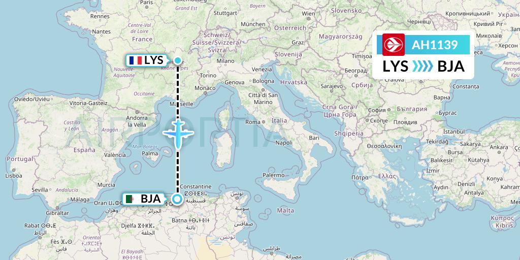 AH1139 Air Algerie Flight Map: Lyon to Bejaia