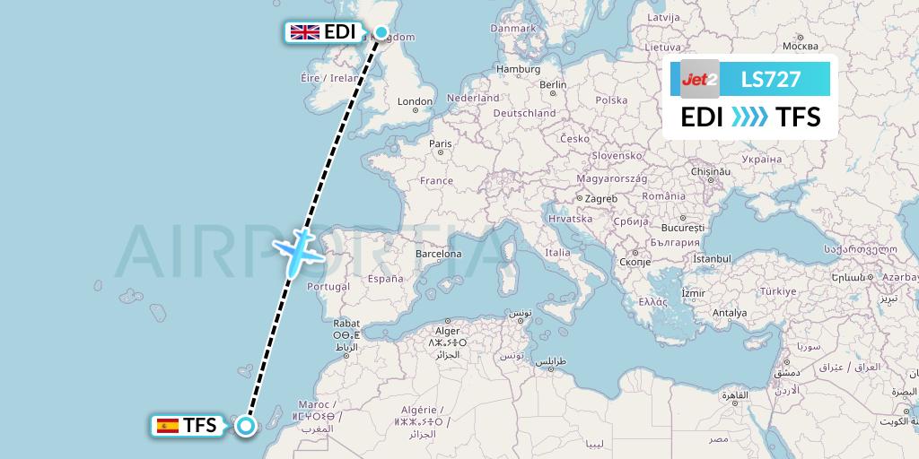 LS727 Jet2 Flight Map: Edinburgh to Tenerife