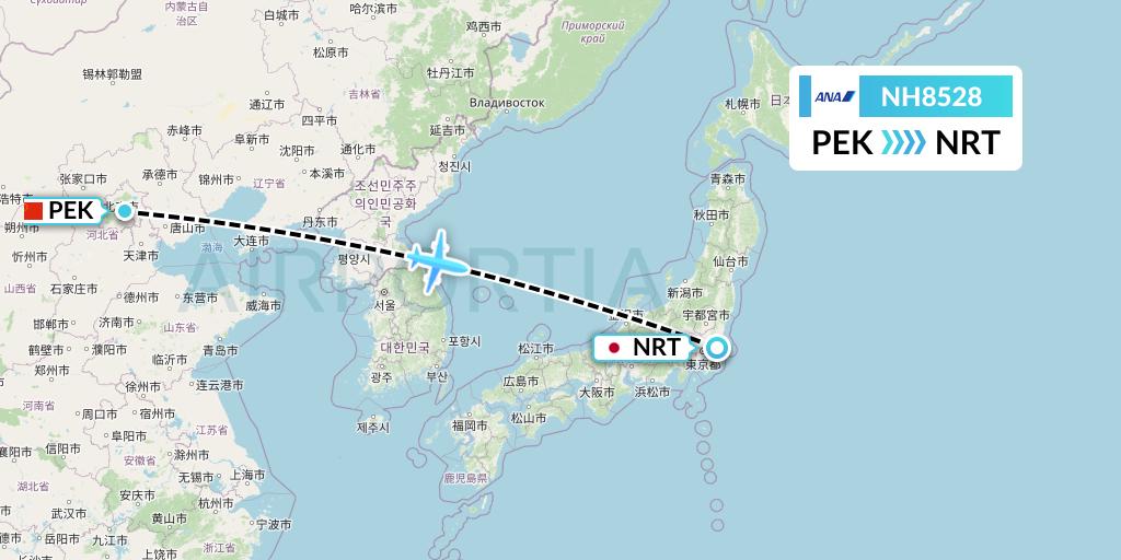 NH8528 All Nippon Airways Flight Map: Beijing to Tokyo