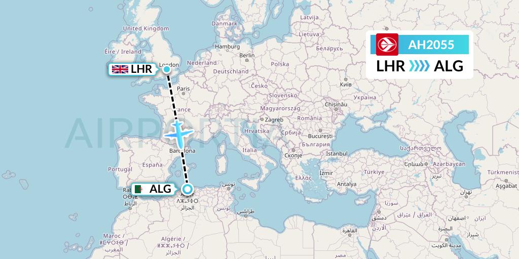 AH2055 Air Algerie Flight Map: London to Algiers