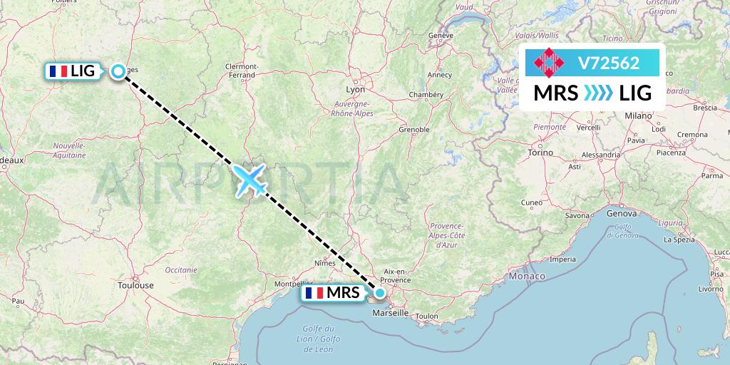 V72562 Volotea Flight Map: Marseille to Limoges