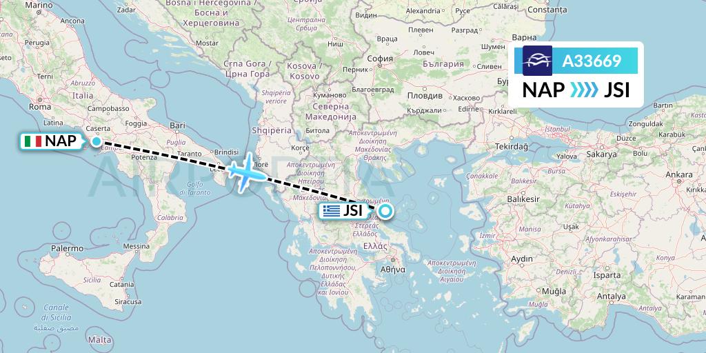 A33669 Aegean Airlines Flight Map: Naples to Skiathos