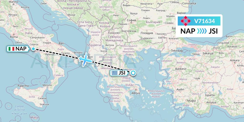 V71634 Volotea Flight Map: Naples to Skiathos