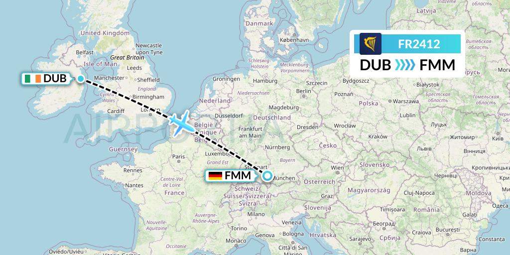 FR2412 Ryanair Flight Map: Dublin to Memmingen
