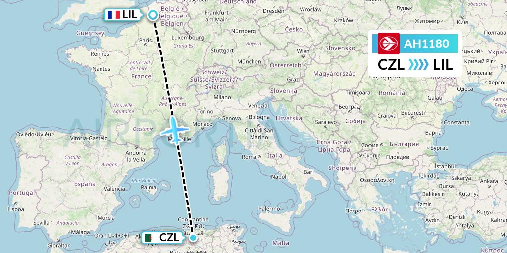 AH1180 Air Algerie Flight Map: Constantine to Lille