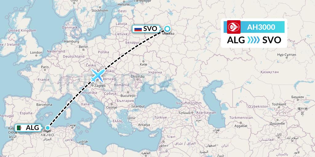 AH3000 Air Algerie Flight Map: Algiers to Moscow