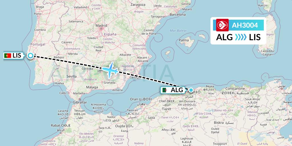 AH3004 Air Algerie Flight Map: Algiers to Lisbon