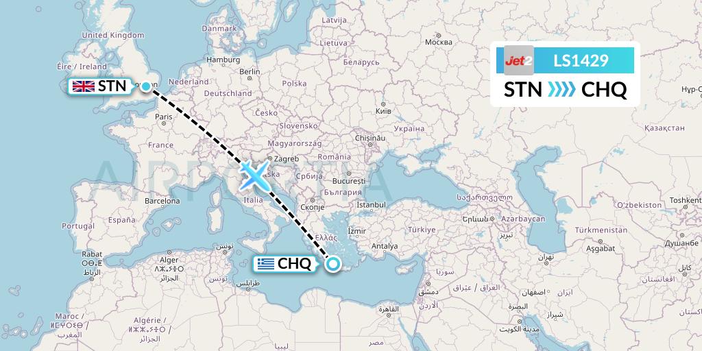 LS1429 Jet2 Flight Map: London to Chania
