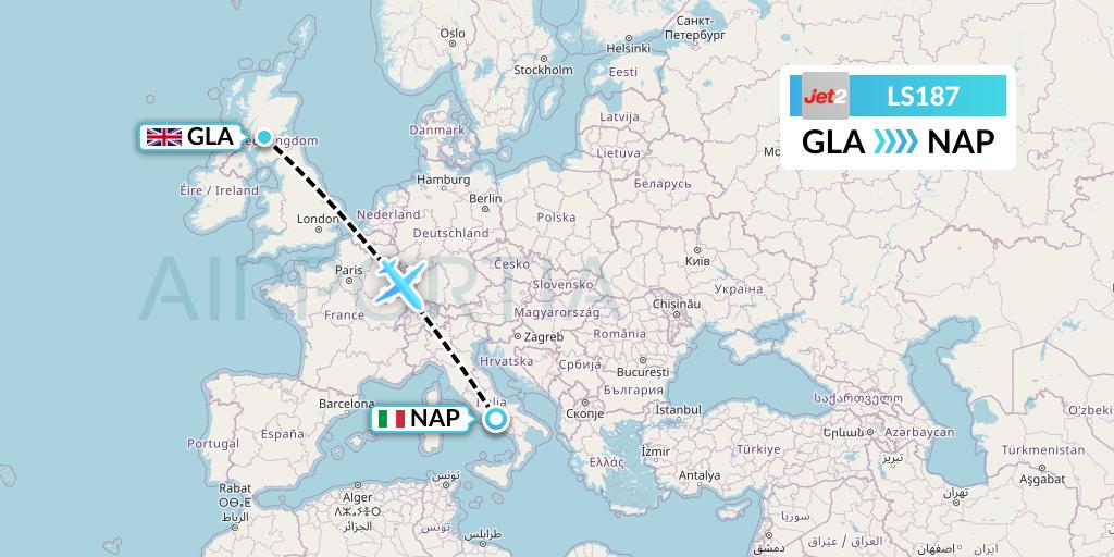 LS187 Jet2 Flight Map: Glasgow to Naples